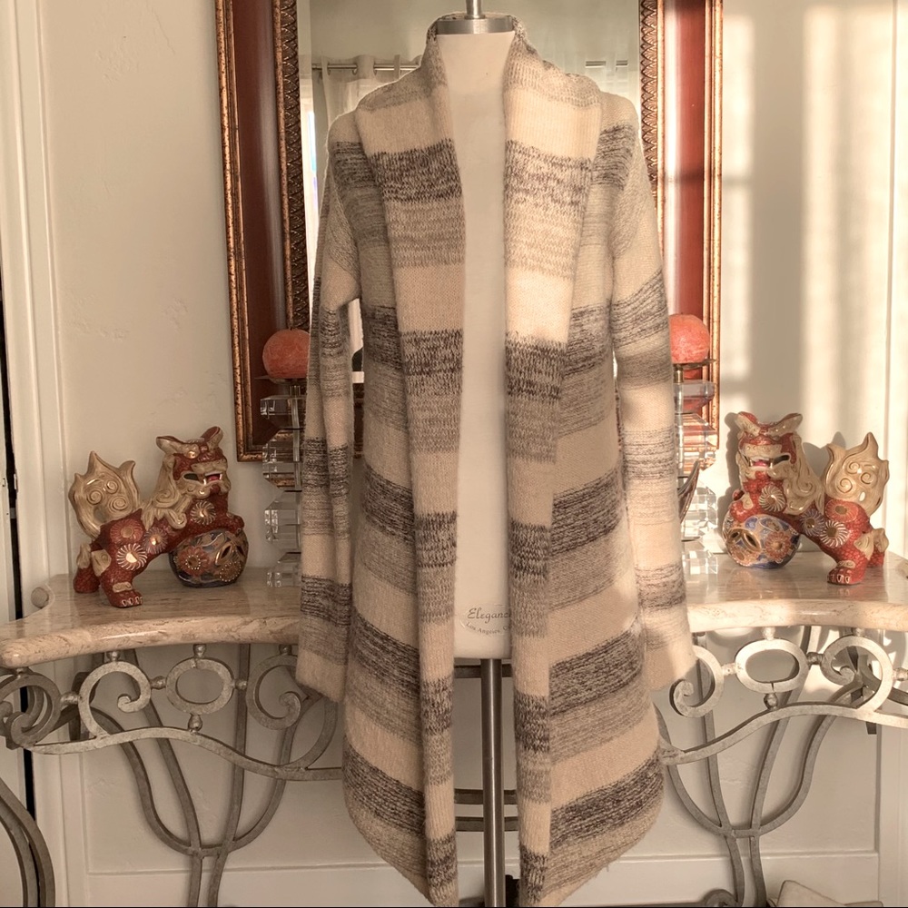 SUSS Drape Collar High Low Neutral Color Cardigan